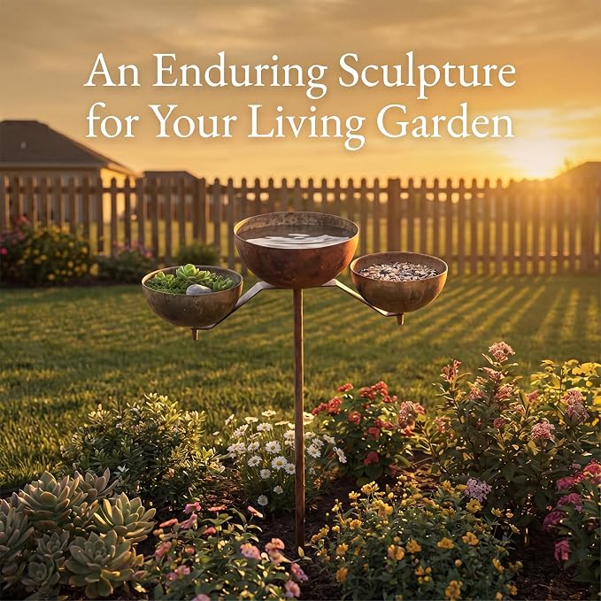 Rusty Rain Catcher Garden Stake - Adjustable Metal Bird Feeder and Bath Bowl, Vintage Outdoor Decor for Lawn Yard Landscaping, Attracts Birds and Beneficial Insects - Image 8