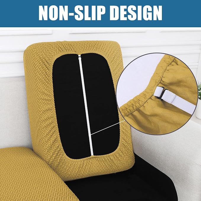 Smiry Waterproof Couch Cushion Covers, L Shape Sectional Couch Covers | Stretch Jacquard Chaise Lounge Sofa Slipcover, Washable Elastic Furniture Protector for Pets, Chaise, Ginder Yellow - Image 3