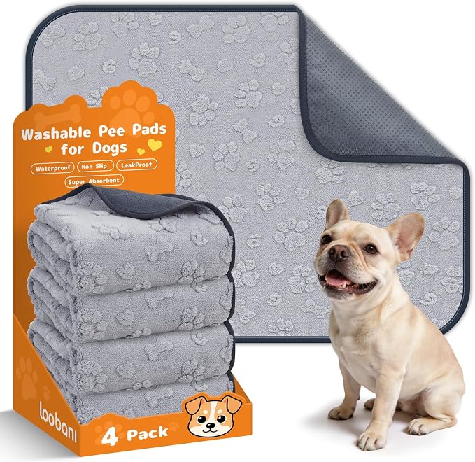 LOOBANI Washable Pee Pads for Dogs 30"x34", 4 Pack Reusable Dog Mat, Gray | Fast Absorbent, Non-Slip, Leakproof,Waterproof Dog Mat For Puppy Playpen, Whelping Box, Potty Training by LOOBANI