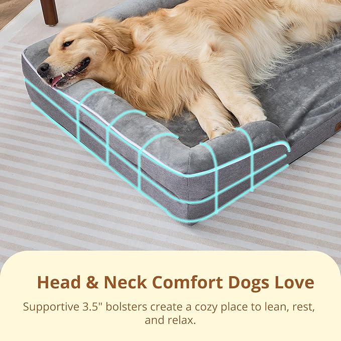 EGOHOME Orthopedic Dog Bed with Sides for Large Dogs 41x27x6.5in Grey | Water Resistant Egg Crate Foam Dog Couch with Removable Washable Cover & Non-Slip Bottom, Comfort Support Pet Sofa - Image 3