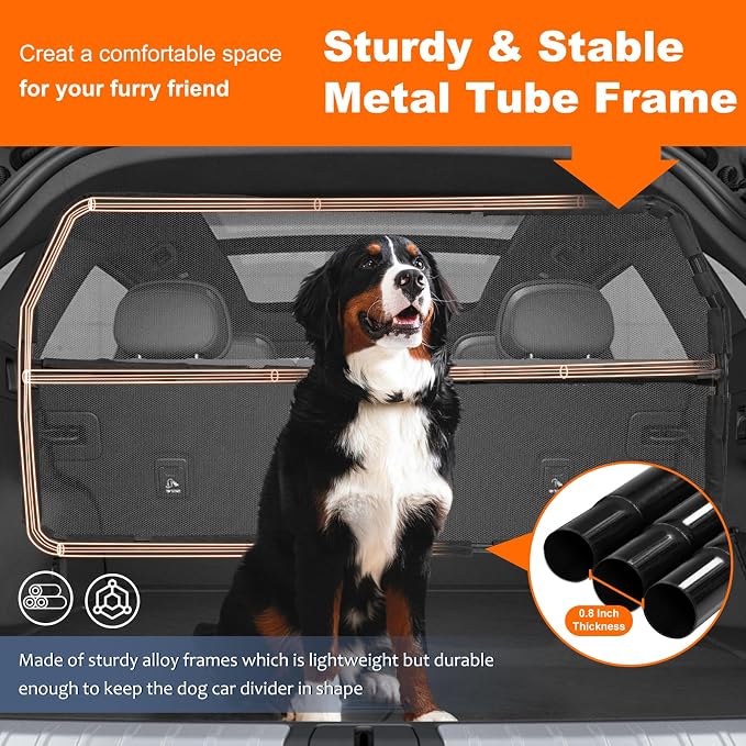 Dog Barrier for Car 50" Wide SUV Divider for Seats & Cargo Area | Durable Escape-proof See-Through Net Mesh Pet Car Barrier Foldable Gate Divider for Trucks, Large SUV & Mid-Sized Vehicles - Image 6
