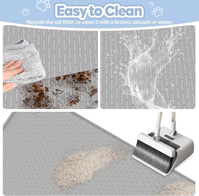 Silicone Cat Litter Mat for Litter Box 34”x22” Large Cat Mat, Light Grey | Waterproof, Non-Slip, Leak-Proof Rug Mat with Lip, Easy to Clean, Extra Large Litter Catcher Mat for Floor - Image 5