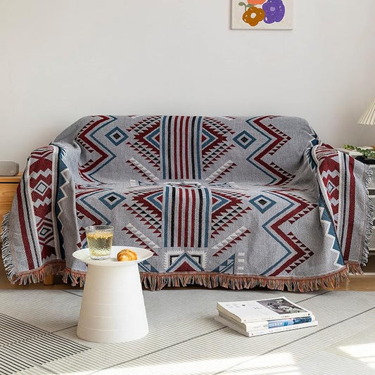 ROOMLIFE Grey-Violet Geometry Jacquard Couch Cover Aztec Thread Blanket Sofa Slipcovers Boho Living Room Sofa Covers Sectional Couch Covers for 3-4 Cushion Couch Furniture Protector for Dogs 71"x 134" by ROOMLIFE