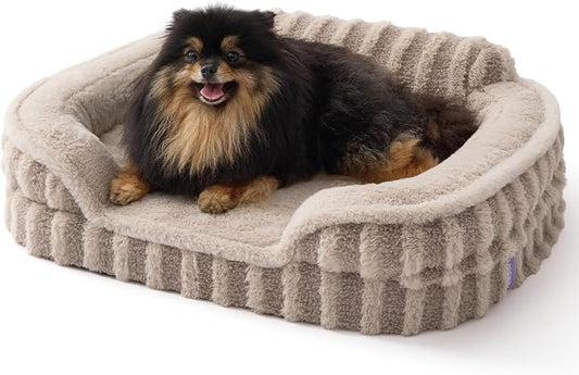 LE SURE Cute Cozy High Back Orthopedic Small Dog Bed with Sides, 24" Hazel | Waterproof Pet Bed with Sides, Aesthetic Comfy Egg-Crate Foam Pet Couch Sofa, Removable Washable Cover, Non-Slip Bottom by Lesure