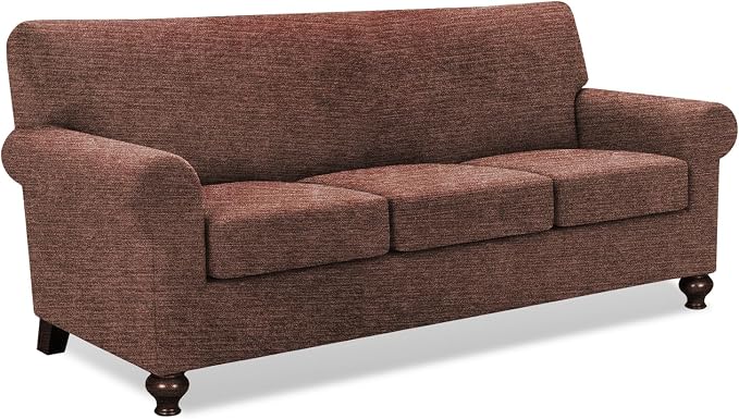 URBANLIFE 4-Piece Stretch Sofa Covers for 3 Cushion Couch, Chocolate | Super fitted spandex slipcovers for couches. Non-slip elastic bottom. Machine washable furniture protector for kids & pets. by URBANLIFE