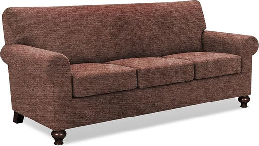 URBANLIFE 4-Piece Stretch Sofa Covers for 3 Cushion Couch, Chocolate | Super fitted spandex slipcovers for couches. Non-slip elastic bottom. Machine washable furniture protector for kids & pets. by URBANLIFE