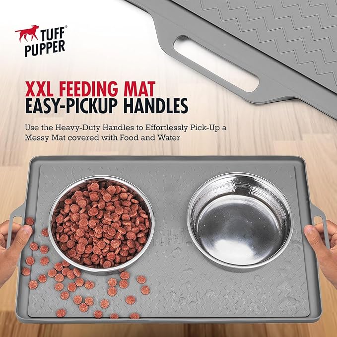 Tuff Pupper 18x12 Small Dog Feeding Mat for Food and Water | Dog Food Mats for Floors | Waterproof Dogs Water Bowl Mats | Dogs Placemats Pet Food-Mat | Silicone Feeding Mat for Cats and Cat Bowls - Image 4