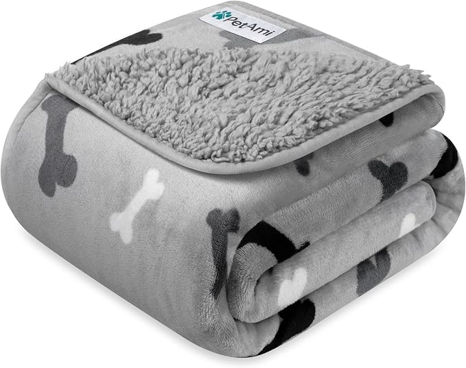 PETAMI Sherpa Fleece Waterproof CAT and Dog Blanket, Bone Gray, Large by PetAmi