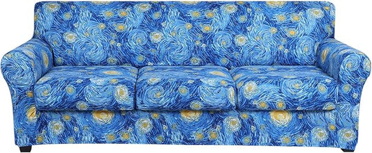 hyha Stretch Couch Covers, Sofa Cover for 3 Cushion Couch Pet Friendly | Floral Pattern, Printed, 4 Pieces, 3 Separate Cushion Sofa, Durable Anti-slip Washable Protector with Elastic Bottom for Dogs by hyha