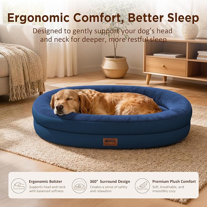 Waterproof Orthopedic Dog Bed for Extra Large Dogs, Navy | Supportive Crate Foam Relieves Joint Pressure, 360°Bolsters, Waterproof Inner,Washable Cover, Non-slip Bottom - Image 3