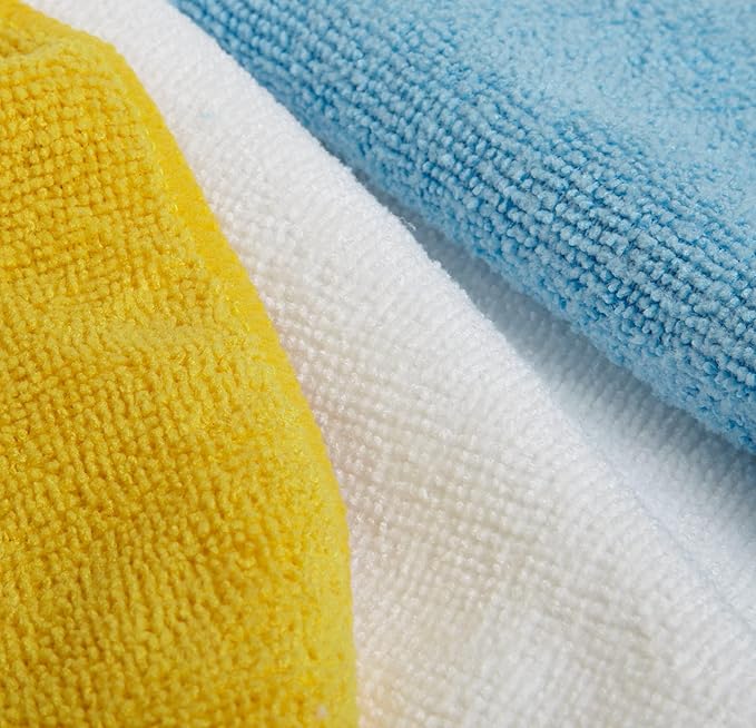 Amazon Basics Microfiber Cleaning Cloths, Ultra Absorbent, Scratch-Free, Highly Absorbent, Non-Abrasive, Reusable and Washable, 16" x 12", Blue/White/Yellow, 36-Pack - Image 3