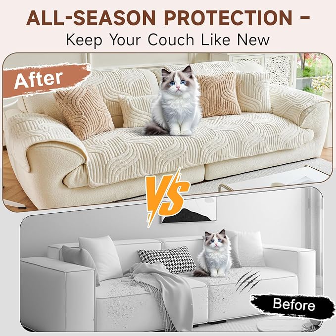 OTOB Pet Couch Covers for 3 Cushion Couch Sofa Washable Anti Slip, 1 Piece | Matcha Green, 27.6"x70.9", Soft Plush, All Seasons, Breathable, Modern, Wear-Resistant, Couch Cover for Dogs, Fade Resistant - Image 2
