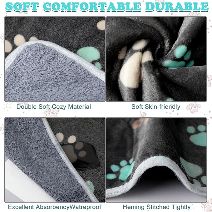 Reginary 4 Pcs Waterproof Guinea Pig Blankets Washable Small Animal Fleece Bedding Absorbent Guinea Pig Cage Liners Reusable Training Pee Pad Pet Sleep Mat for Hamster(Cute Paw,24 x 16 Inch) - Image 6