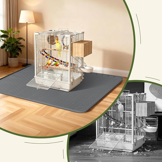 Silicone Bird Cage Mat 57" x 40" Under Crate Floor Protector, Dark Grey | Extra Large Waterproof Bird Cage Liner with Raised Edges, Non-Slip Under Crate Mat for Dog Cages, Kennels, Reptile Aquariums - Image 5