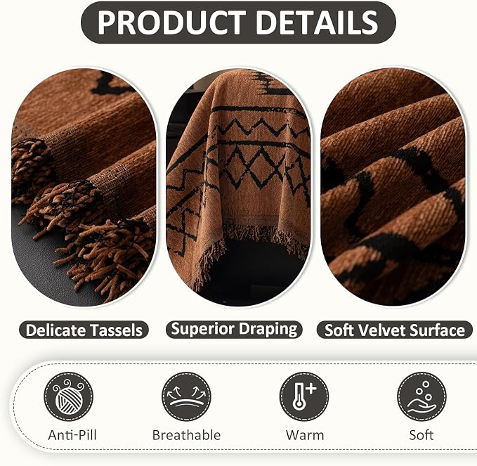 VClife Bohemian Sofa Covers Chenille Couch Cover for Sectional Couch, Soft Non Slip Couch Covers for 3 Cushion Sofa Breathable Sofa Furniture Protector Slip Cover for Couch, Pumpkin, 71"X134" - Image 4