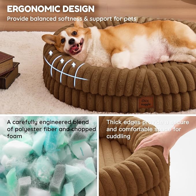 ChiXnuggle Orthopedic Dog Bed, Washable Cover, Faux Fur Bolster Pet Couch | waterproof,egg crate foam,non-slip bottom,for large dogs,brown,35*28*7,dog sofa - Image 4