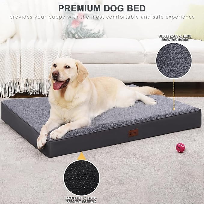 Waterproof Large Size Dog Crate Bed Orthopedic 41x27 Grey | Removable Washable Cover, Egg Crate Foam, Soft Plush Flat Pet Mat, Non-Slip Bottom, Fits Large Dogs Up to 90 lbs - Image 4