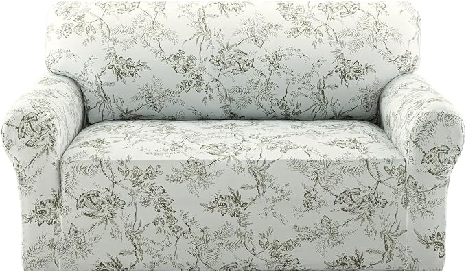 H.VERSAILTEX High Stretch Couch Cover 2 Cushion Sofa Printed Love Seat Couch Covers Floral Pattern Soft Skin-Friendly Fabric Couch Covers for Dogs(Garden Bliss-Sage,Loveseat) by HVERSAILTEX