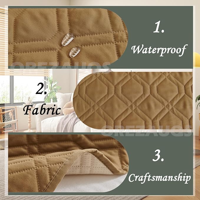 Waterproof Blanket Dog Bed Cover Non Slip Large Sofa Cover Dog Blanket for Couch Protection Pet Blanket for Furniture Bed Couch Sofa Reversible (Khaki,75 * 180cm) - Image 4