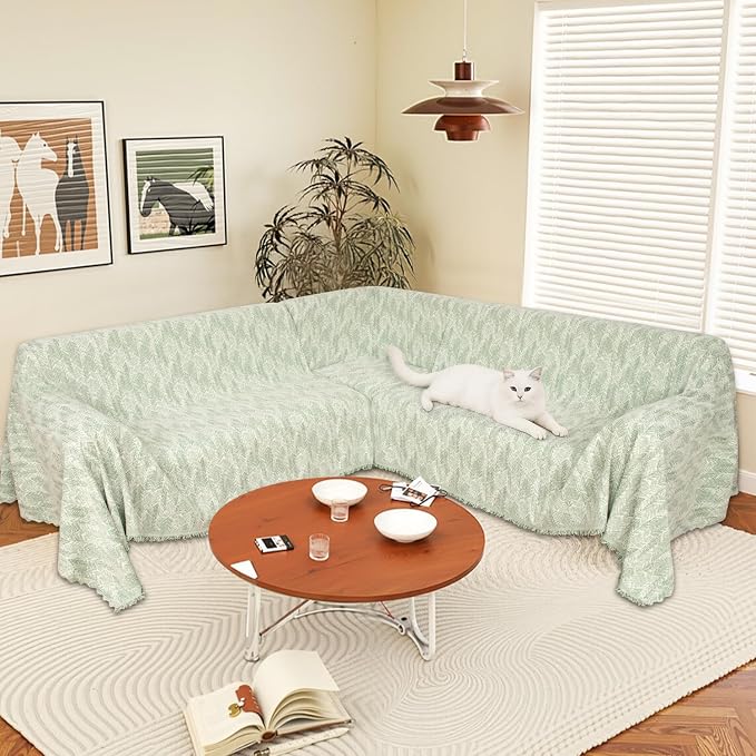 1OO% Waterproof Sectional Couch Covers for Dogs L Shaped Corner Sofa Cover Washable Chenille Sofa Slipcovers Blanket Modern Jacquard Pet Furniture Protector (91"x252", Green Wave) - Image 6