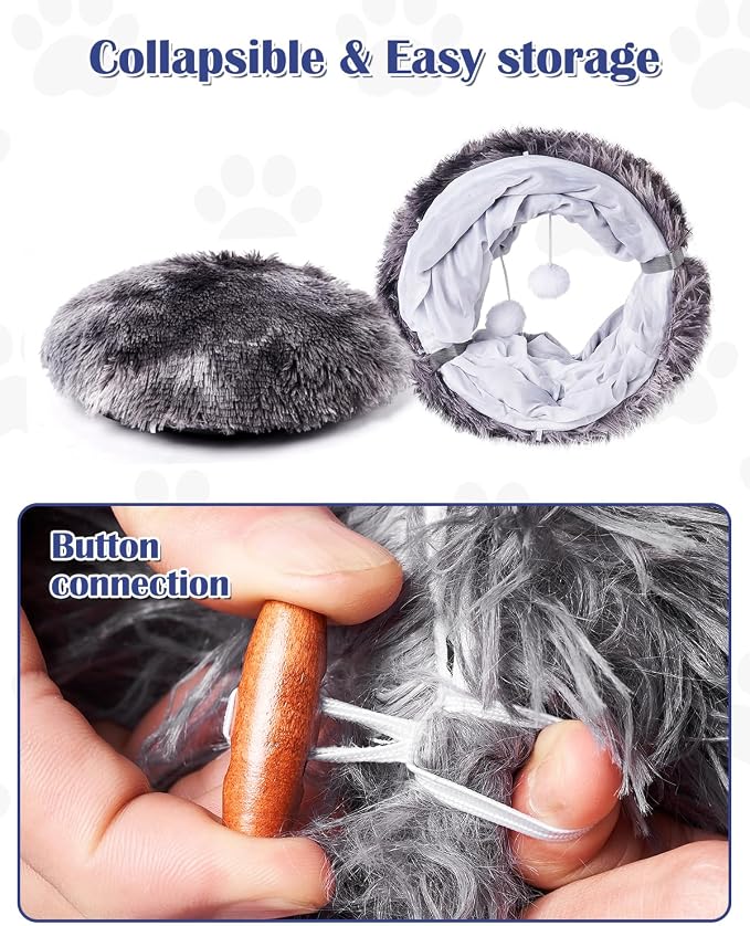 Cat Tunnel Bed with 20 Pcs Interactive Toys, 3-in-1 DIY Collapsible Plush Cat Tube with Washable Mat, Large Indoor Play Tunnel Cave for Kittens and Small Animals - Image 6
