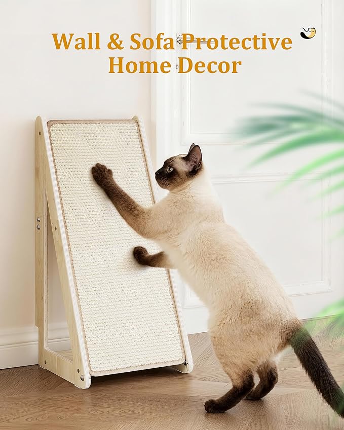 Aechonow 26.4'' Sisal Cat Scratcher Ramp for Indoor Cats | Vertical Scratching Pad for Large Cats, Wooden Cat Furniture - Image 6