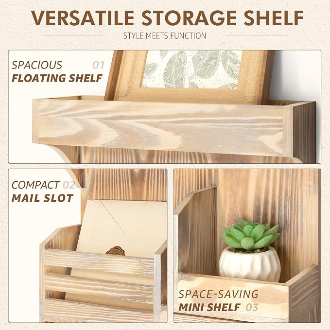 Rebee Vision Key Holder Wall Mount with Drawer for Entryway, Natural Wood | Key Holder for Wall, 6 Key Hooks, Wall Shelf, Drawer Organizer, Mail Sorter, Key Hanger Home Decor, Decorative Home Storage - Image 6