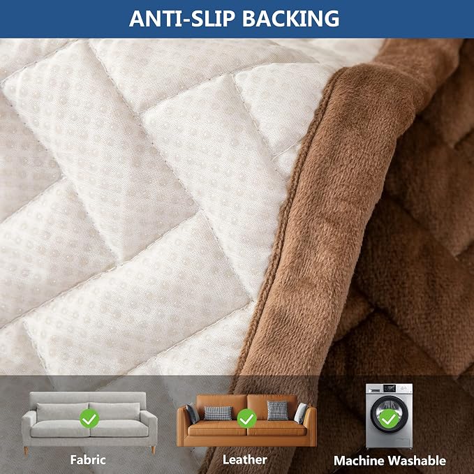 Eismodra Couch Cover,Sectional Couch Covers,Sofa Covers for 3 Cushion Couch,Anti-Slip Sofa Slipcovers for Dogs Cats Kids Loveseat Recliner L Shaped Armrest Backrest,Brown 43''x94''(Only 1 Piece) - Image 4