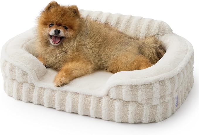 LE SURE Cute Cozy High Back Orthopedic Small Dog Bed with Sides, 24" Beige | Waterproof Pet Bed with Sides, Aesthetic Comfy Egg-Crate Foam Pet Couch Sofa, Removable Washable Cover, Non-Slip Bottom by Lesure
