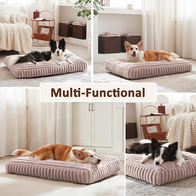 XL Dog Bed, Flat Pet Beds with Removable Washable Cover, Pet Mat Cute Dog Crate Bed Thick Shredded Chopped Crate Foam & Anti Slip Bottom for Indoor - Image 4