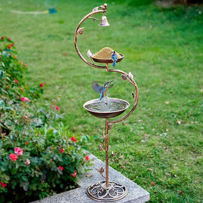 HOUYANG 44" H Cast Iron Bird Baths for Outdoors with Metal Bird Feeder,Vintage Metal Bird Bath Bowl Garden Lawn Yard Decorations - Image 6