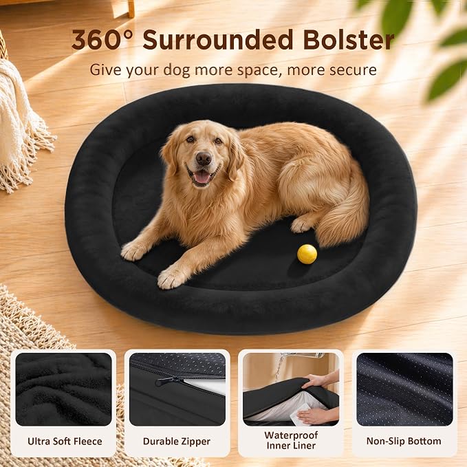 Waterproof Orthopedic Dog Bed for Medium Dogs, Black | Supportive Crate Foam Relieves Joint Pressure, 360°Bolsters, Waterproof Inner,Washable Cover, Non-slip Bottom - Image 4