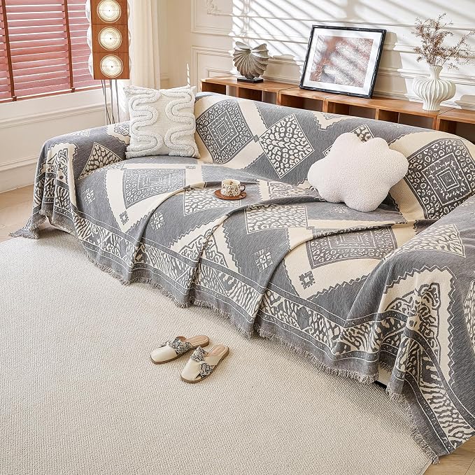 ROOMLIFE Couch Cover 3 Cushion Sofa, Washable Non Slip Furniture Sofa Protector Cover, Soft Chenille Sofa Slipcovers Sectional L Shape Dogs Couch Cover Throw Blanket with Tassels 71''X134'' - Image 8