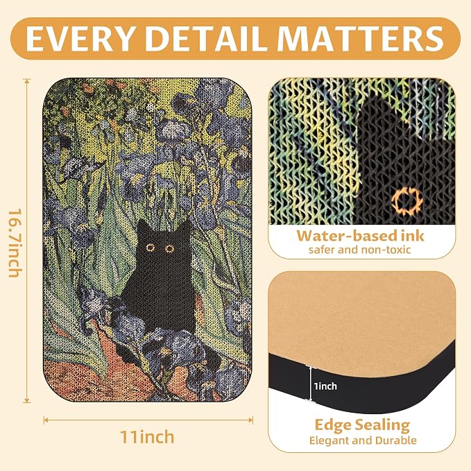 Cat Wall Scratcher, Art Cat Scratching Board for Indoor Cats | Wall Mounted Cat Scratch Pad, Water-Based Ink, Hook&Loop Strips, Floor or Wall Use, 16.7x11x1 Inch, Irises - Image 2