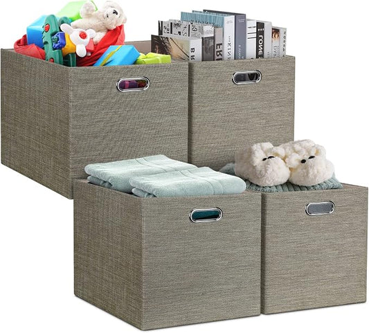 Posprica 13x15x13 Storage Cube Bins, Foldable Collapsible Storage Bins Boxes, Fabric Decorative Storage Baskets Organizer for IKEA Kallax, Shelves, Closet, Clothes,, Set of 4-Coffee by Posprica