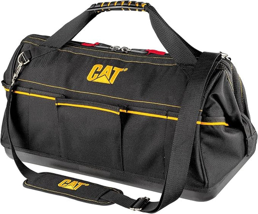 Cat 20-Inch Tech Wide Mouth Tool Bag with 12 Exterior Pockets, Hi-Vis Interior, Molded Base, Shoulder Strap, and Reinforced Handles – Heavy-Duty 1200D Polyester Construction - 240173 by Unknown