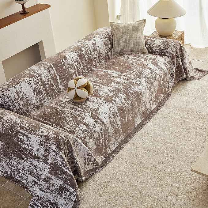 VClife Boho Couch Cover, Non Slip Soft Couch Covers for 3 Cushion Couch Sofa Pet Friendly, Irregular Vintage Brown Off-White Scraped Texture Furniture Protector Sofa Slipcover for Dog, 71" X 134" - Image 7