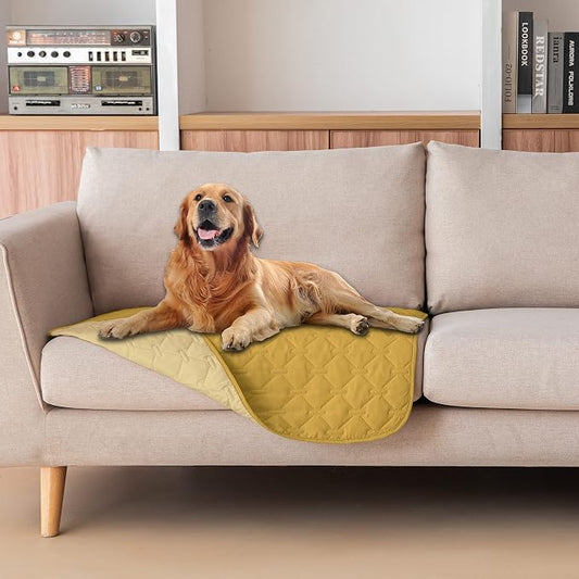 gogobunny 100% Double-Sided Waterproof Dog Bed Cover Pet Blanket Sofa Couch Furniture Protector for Puppy Large Dog Cat, Reversible (30x30 Inch (Pack of 1), Dark Yellow/Light Yellow) by gogobunny