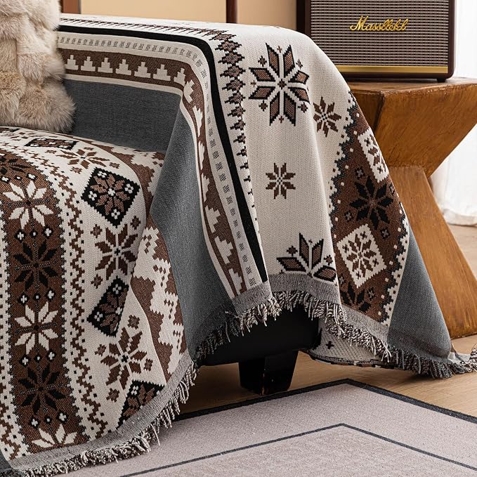 ROOMLIFE Couch Cover 3 Cushion Sofa, Washable Non Slip Furniture Sofa Protector Cover, Soft Chenille Sofa Slipcovers Sectional L Shape Dogs Couch Cover Throw Blanket with Tassels 71''X150'' - Image 9