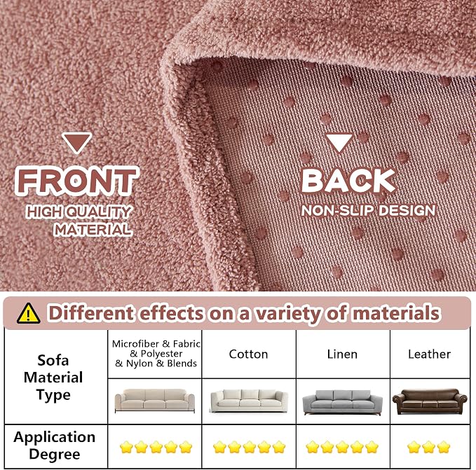 MYSKY HOME Pink Sofa Cover, Couch Covers for Pet, Oversized Couch Covers for 3 Cushion Couch, Thick Durable Sofa Covers for Furniture, Couch Cover,Non Slip Soft Protector, 91" x 150" - Image 4