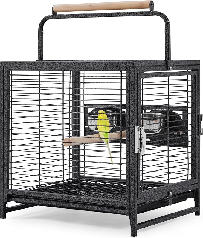 Yaheetech 25.5" Small Bird Cage, Wrought Iron Bird Travel Cage with Wooden Perch Handle & Seed Guard for Conures, Budgies, Lovebirds & Small to Medium Birds by Unknown