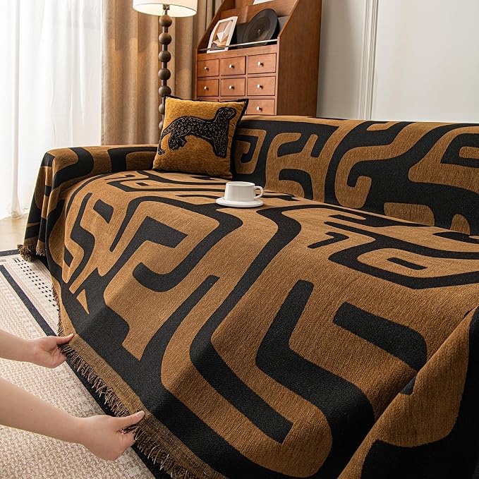 ROOMLIFE Couch Cover 3 Cushion Sofa, Washable Non Slip Furniture Sofa Protector Cover, Soft Chenille Sofa Slipcovers Sectional L Shape Dogs Couch Cover Throw Blanket with Tassels 71''X150'' - Image 5
