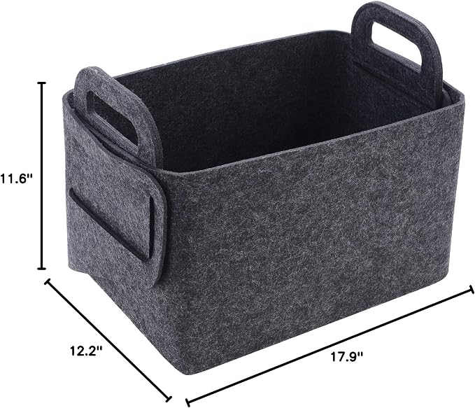 Storage Basket Felt Storage Bin Collapsible& Convenient Box Organizer with Carry Handles for Office Bedroom Closet Babies Nursery Toys Laundry (Dark grey, 17.9inch（L）×12.2inch（W）×11.6inch（H）) - Image 8