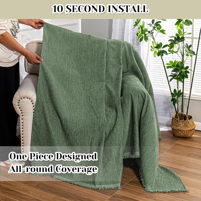 MEETSKY Small Couch Cover Oversized Armchair Sofa Cover Washable for Dogs Sofa Single Recliner, Chenille Sofa Throw Slipcover for Pets Sofa Cover Thick, 71" x 91", Moss Green - Image 4