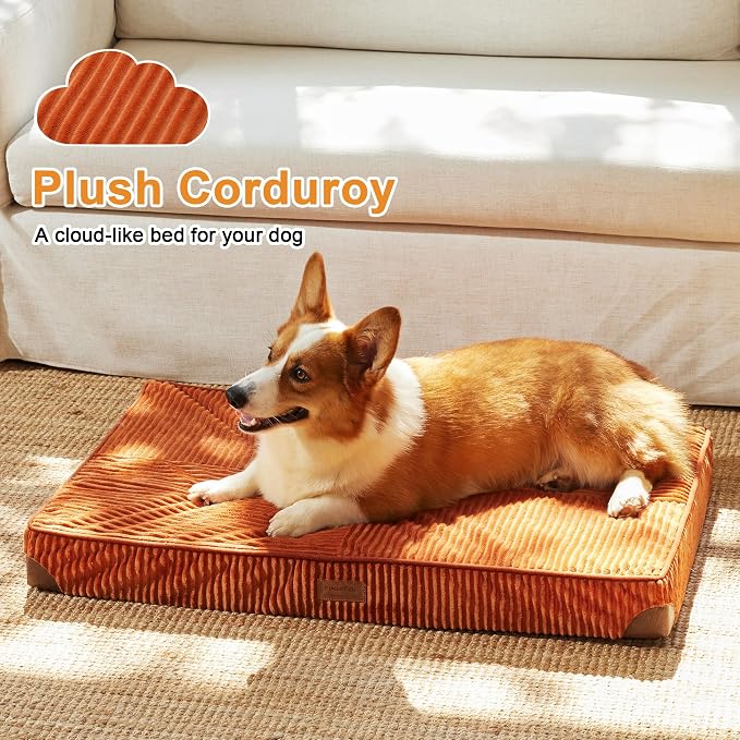 FUKUMARU Large Dog Bed, Thickened Waterproof Dog Mat with Washable Cover | Corduroy Orthopedic Dog Bed for Crate, 28D Egg Crate Foam Support Pet Mat, Cozy Flat Dog Pad with Anti-Slip Bottom - Image 2