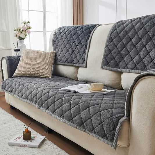 beeweed Couch Covers for Sofa, Couch Covers for Dogs Washable, Non Slip Plush Sofa Slipcovers, Couch Furniture Protector Pet Friendly, Diamond Pattern, Dark Grey, 27.6” x 82.7” by beeweed