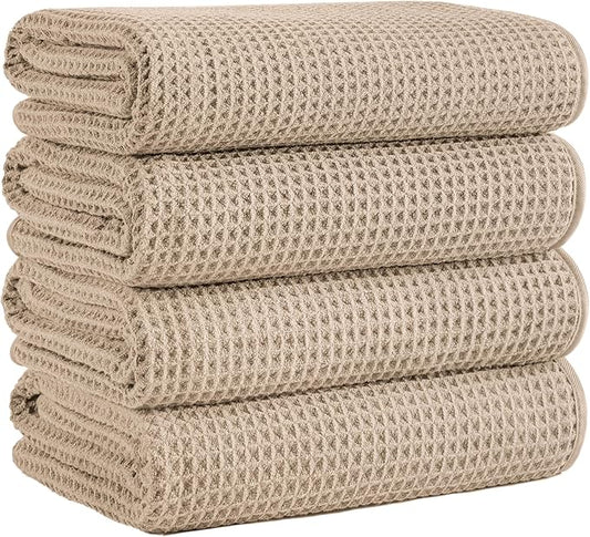 Microfiber Waffle Bath Towels, 4 Pieces, Soft, Absorbent, Fast Drying, Lint Free 430 GSM (27''x55''/68.58 cm x139.7 cm) by Unknown