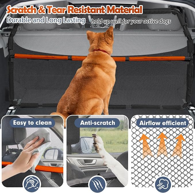 Dog Barrier for Cargo Area, 46" Wide See Through Vehicle Car Hatchback Dog Car Net Barrier, Dog Car Net Mesh for 3rd Row Seat,Back Seat Car Divider Barrier Restraint Fence Trunk Shield for Car - Image 4