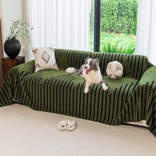 Non Slip Couch Covers for 2 Cushion Couch Sofa, Pet Friendly Sofa Covers Washable, Heavy Duty Scratch Resistant Furniture Cover for Dogs Fits Love Seat, 71" x 102", Green by YAJUEHOMETEXTILES