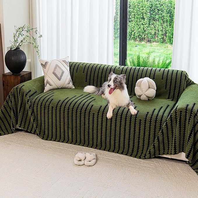 Non Slip Couch Covers for 3-4 Cushion Couch Sofa, Pet Friendly Sofa Covers Washable, Heavy Duty Scratch Resistant Furniture Cover for Dogs Fits 3 Seat, 71" x 150", Green by YAJUEHOMETEXTILES